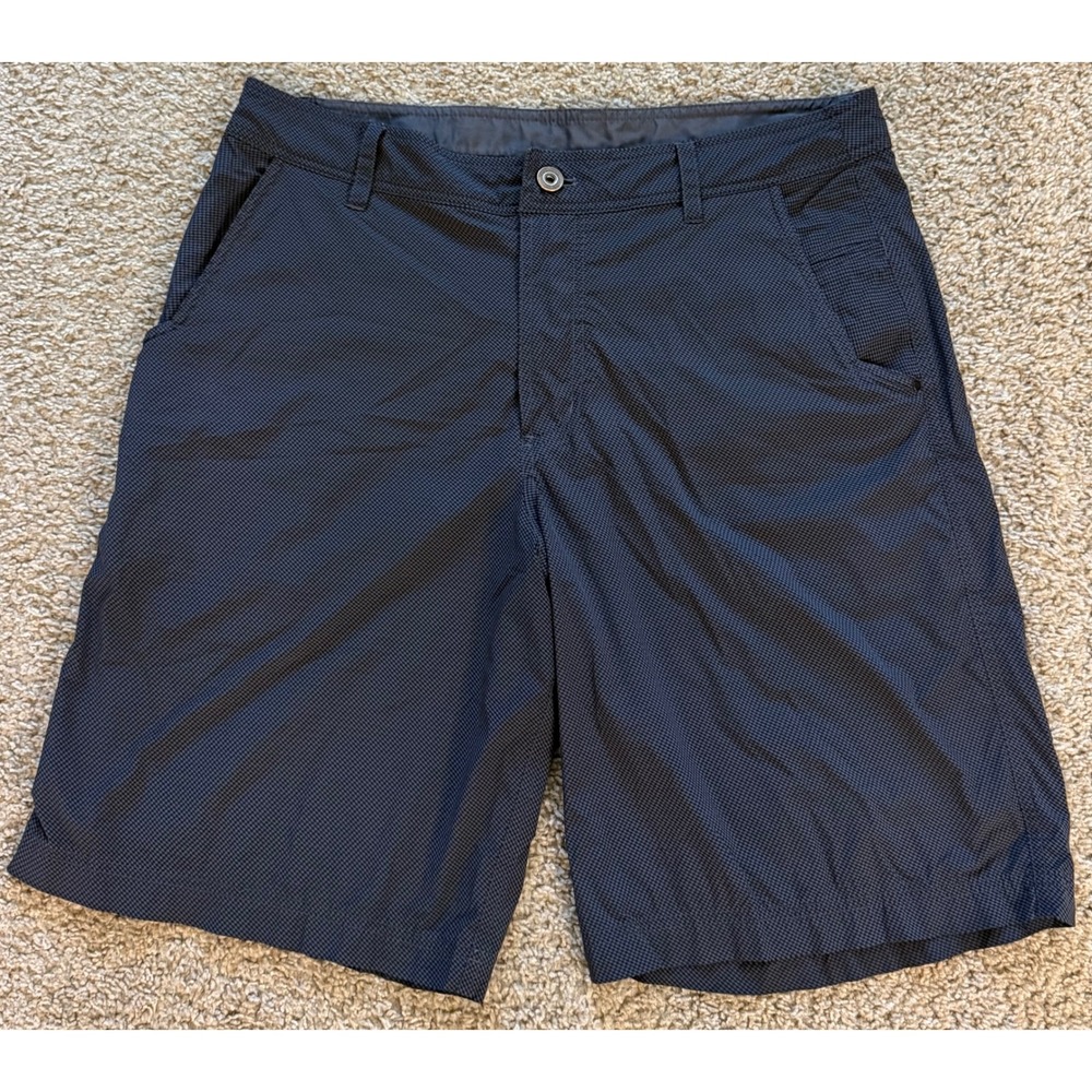 Lululemon Athletica Mens Micro Check Athletic Shorts Navy Blue Black 34 Waist